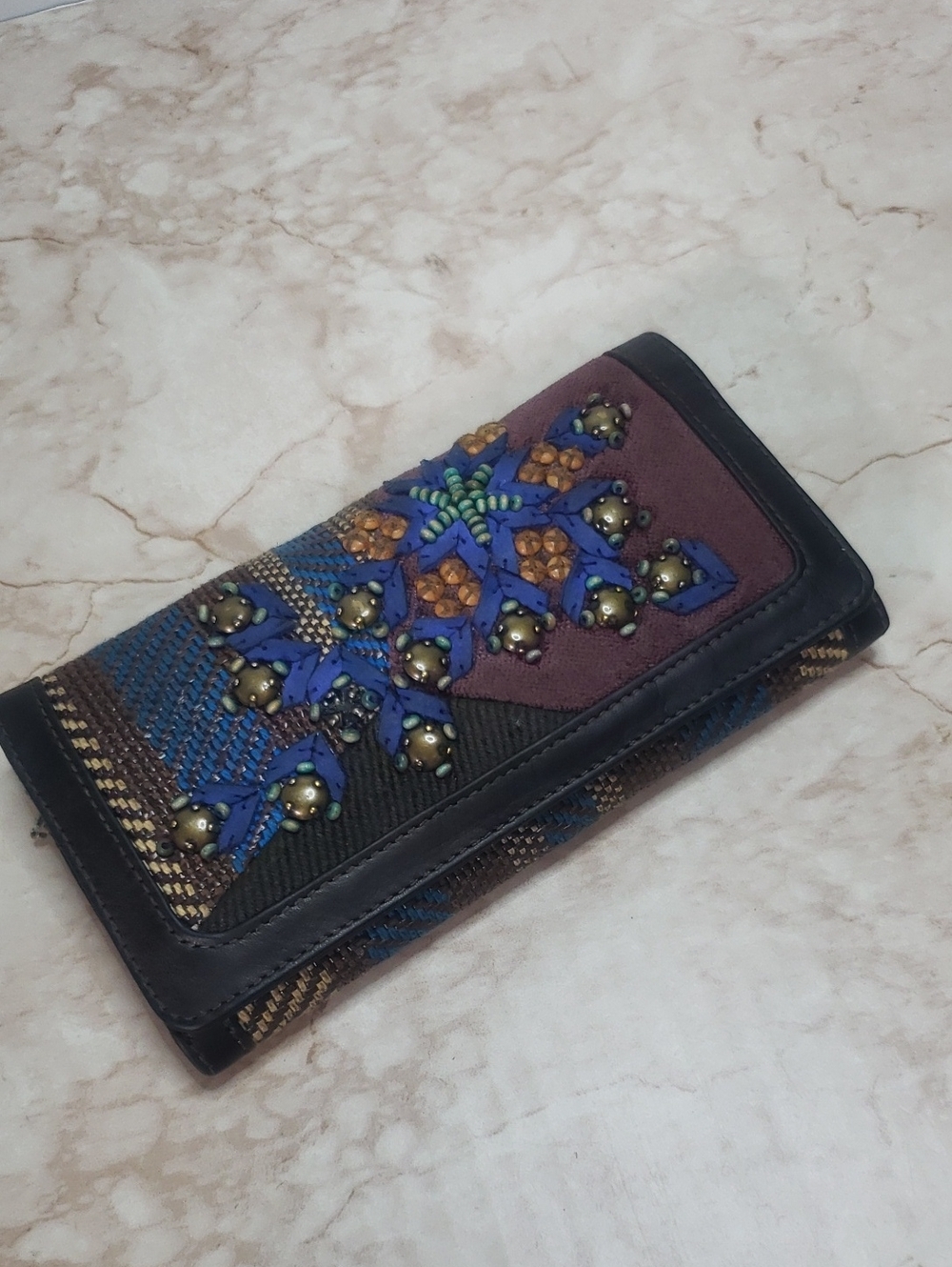 Ipa- Nima Embroidered Beaded Fold-Over Wallet - Multi-Color